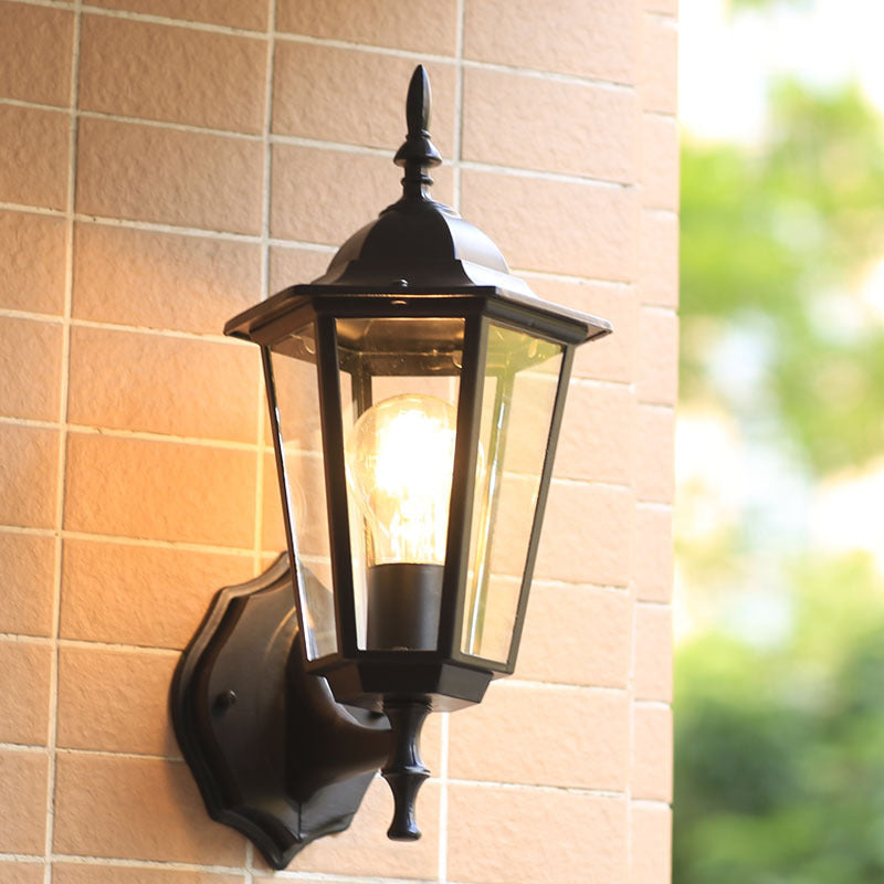 Outdoor Black Sconce Light With Traditional Clear Glass - One Kerosene Lighting Fixture