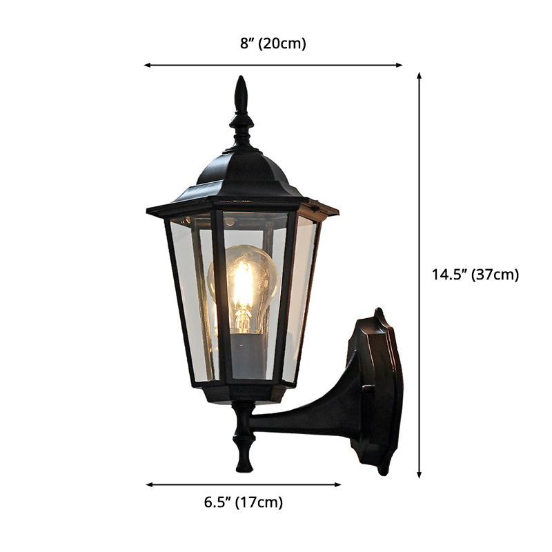 Outdoor Black Sconce Light With Traditional Clear Glass - One Kerosene Lighting Fixture