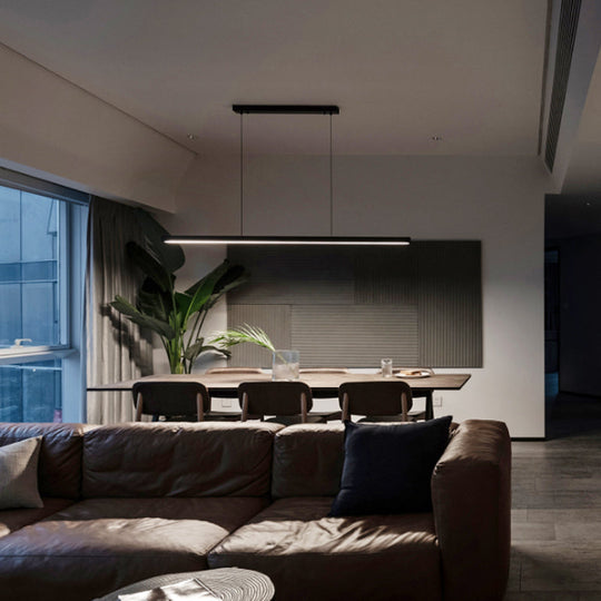 Black Metal Linear Led Pendant: Sleek Restaurant Island Light Fixture