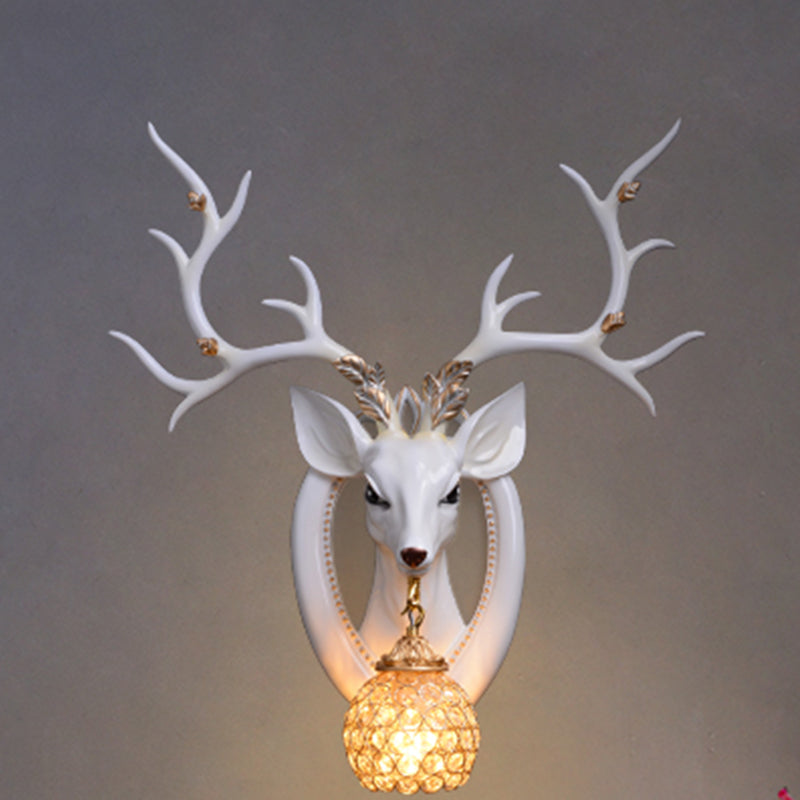 Metal And Crystal Deer Sconce Light With Traditional Design - Dome Wall Fixture