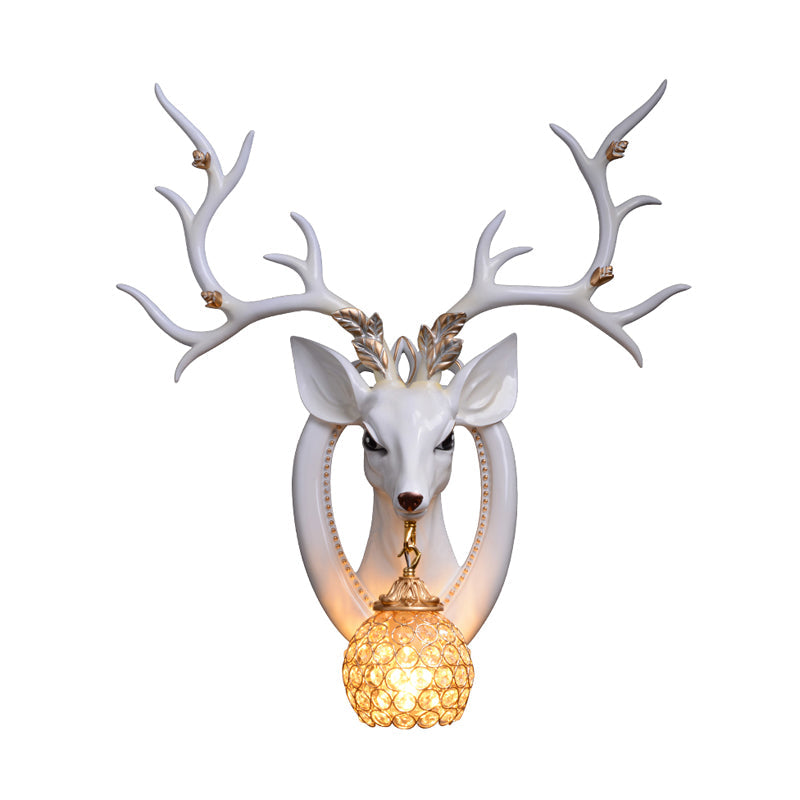 Metal And Crystal Deer Sconce Light With Traditional Design - Dome Wall Fixture