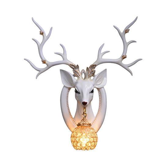 Metal And Crystal Deer Sconce Light With Traditional Design - Dome Wall Fixture