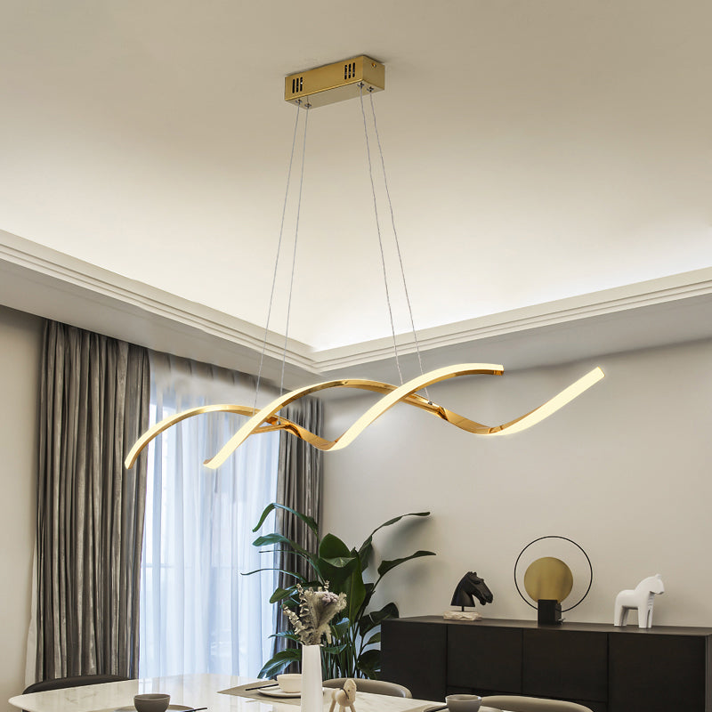 Minimalist Aluminum Wave Shaped Pendant Light - Adjustable Cord Led Island Lighting