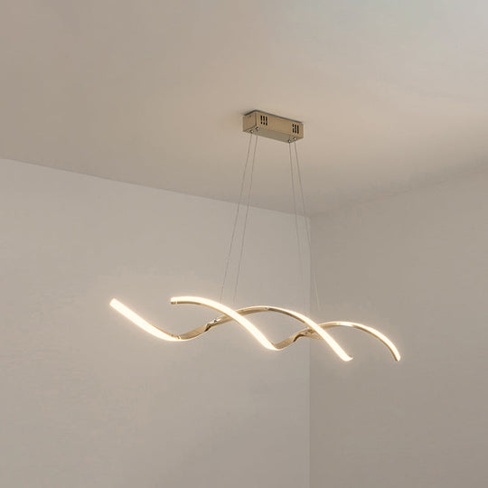 Minimalist Aluminum Wave Shaped Pendant Light - Adjustable Cord Led Island Lighting Gold / 35.5