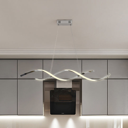 Minimalist Aluminum Wave Shaped Pendant Light - Adjustable Cord Led Island Lighting