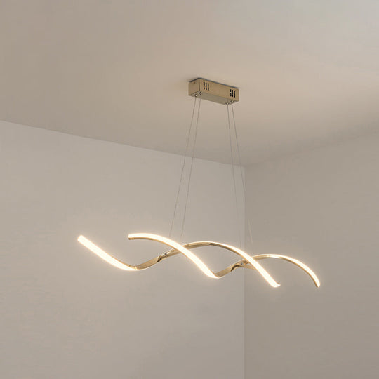 Minimalist Aluminum Wave Shaped Pendant Light - Adjustable Cord Led Island Lighting Gold / 43 White