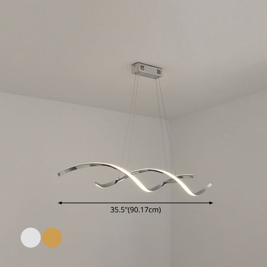 Minimalist Aluminum Wave Shaped Pendant Light - Adjustable Cord Led Island Lighting