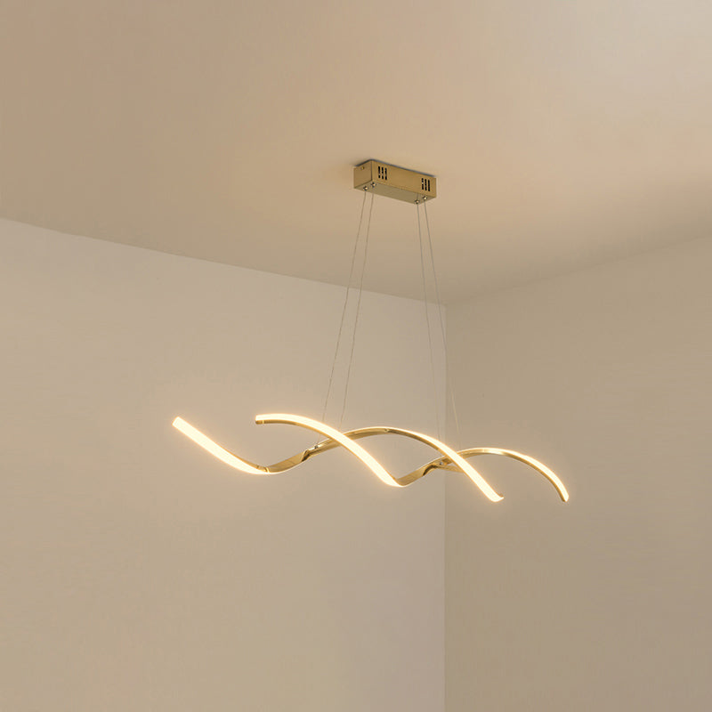 Minimalist Aluminum Wave Shaped Pendant Light - Adjustable Cord Led Island Lighting Gold / 35.5 Warm