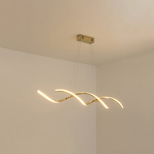 Minimalist Aluminum Wave Shaped Pendant Light - Adjustable Cord Led Island Lighting Gold / 35.5 Warm