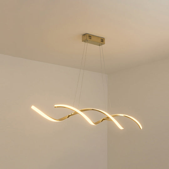 Minimalist Aluminum Wave Shaped Pendant Light - Adjustable Cord Led Island Lighting Gold / 43 Remote