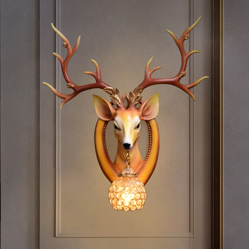 Metal And Crystal Deer Sconce Light With Traditional Design - Dome Wall Fixture