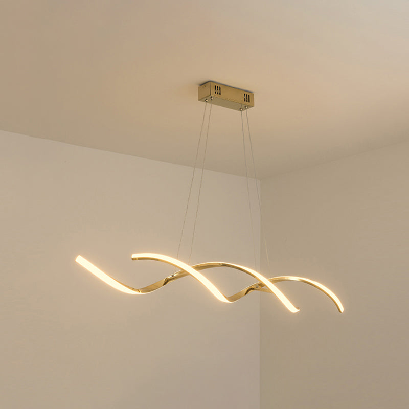 Minimalist Aluminum Wave Shaped Pendant Light - Adjustable Cord Led Island Lighting Gold / 43 Warm