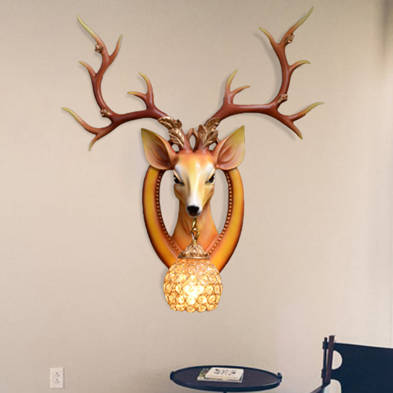 Metal And Crystal Deer Sconce Light With Traditional Design - Dome Wall Fixture