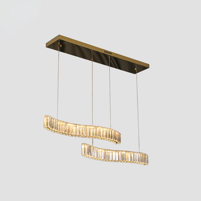 Wavy Prismatic Crystal Led Pendant Lamp For Restaurants In Brass Finish