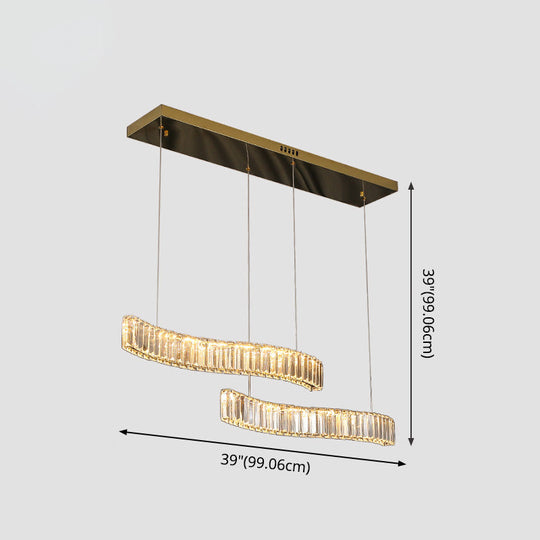 Wavy Prismatic Crystal Led Pendant Lamp For Restaurants In Brass Finish