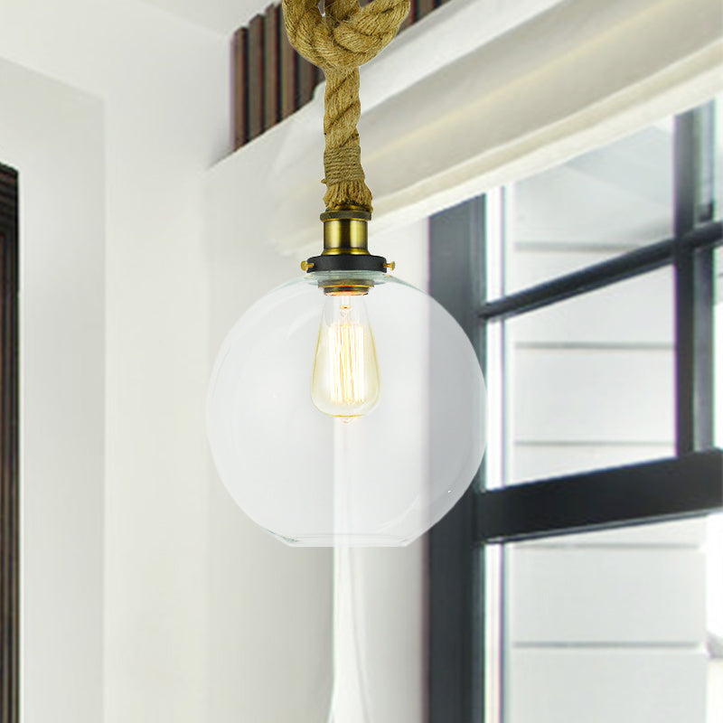 Global Pendant Lighting - Industrial Style Glass Ceiling Fixture For Kitchen With Rope Detailing 1