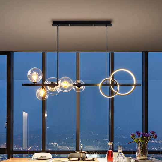 Contemporary Glass Island Lamp: 7-Head Hanging Light For Dining Room