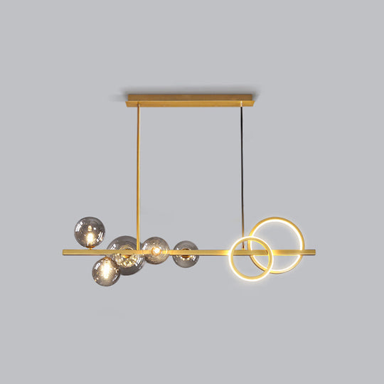 Contemporary Glass Island Lamp: 7-Head Hanging Light For Dining Room Gold / Smoke Grey Third Gear