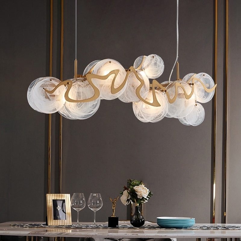 Postmodern Circle Pendant Light: Glass Brass Restaurant Island Fixture