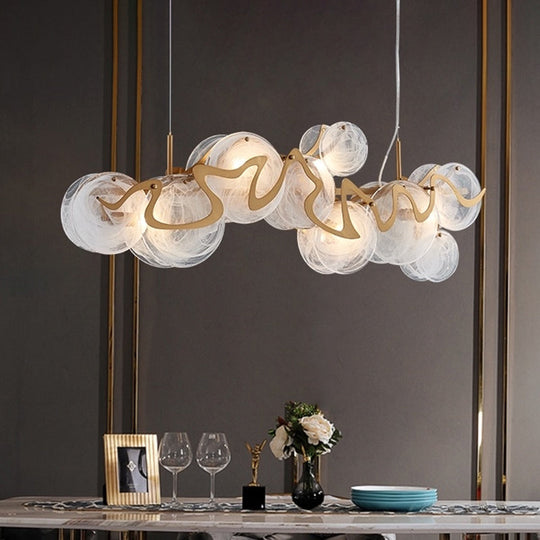 Postmodern Brass Circle Pendant Light For Restaurants - Glass Island Fixture