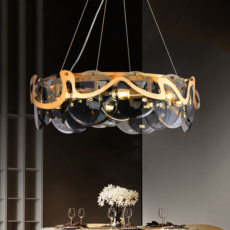 Postmodern Circle Pendant Light: Glass Brass Restaurant Island Fixture