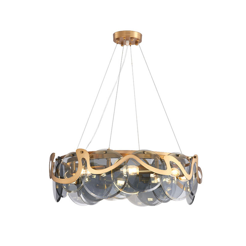 Postmodern Circle Pendant Light: Glass Brass Restaurant Island Fixture