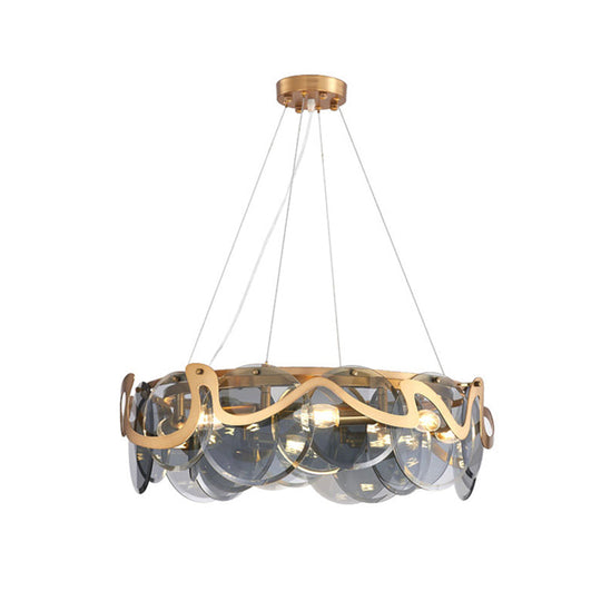 Postmodern Brass Circle Pendant Light For Restaurants - Glass Island Fixture