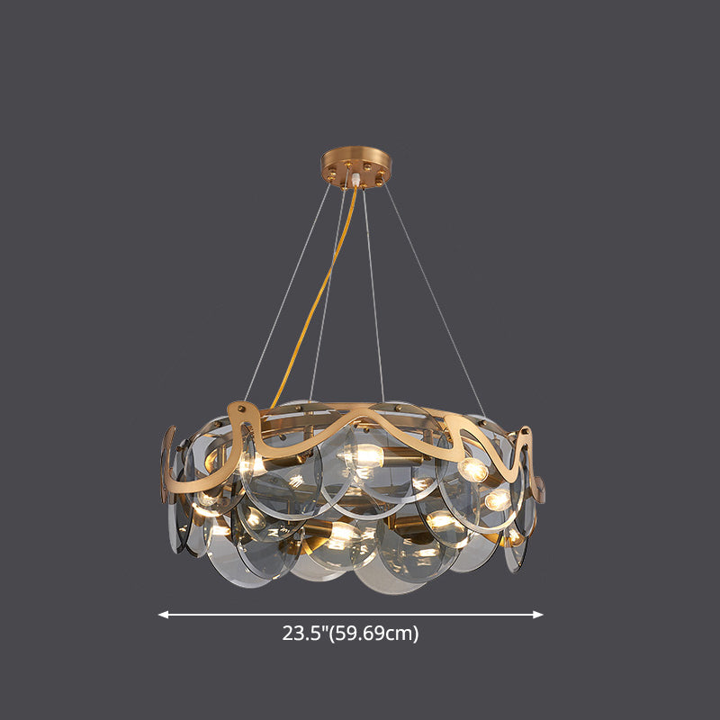 Postmodern Circle Pendant Light: Glass Brass Restaurant Island Fixture