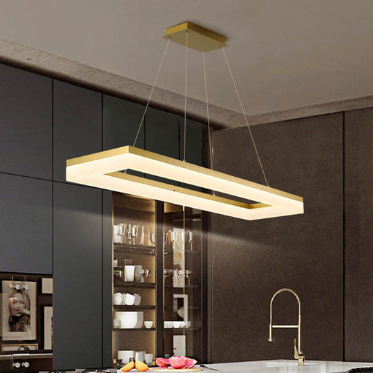 Gold Finish Rectangular Island Led Ceiling Light - Simple Acrylic Design