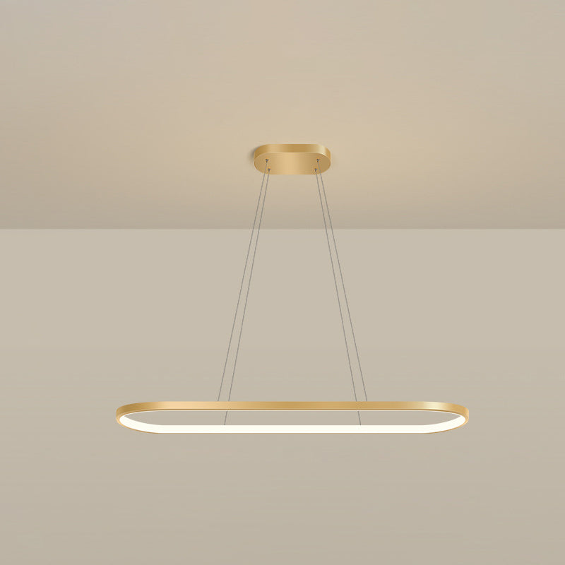 Minimalist Led Gold Plated Pendant Light Fixture For Table - Metal Oblong Design / 27.5 Warm