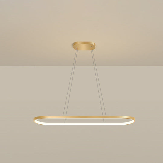 Minimalist Led Gold Plated Pendant Light Fixture For Table - Metal Oblong Design / 27.5 Warm