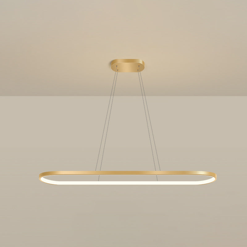 Minimalist Led Gold Plated Pendant Light Fixture For Table - Metal Oblong Design / 35.5 Warm