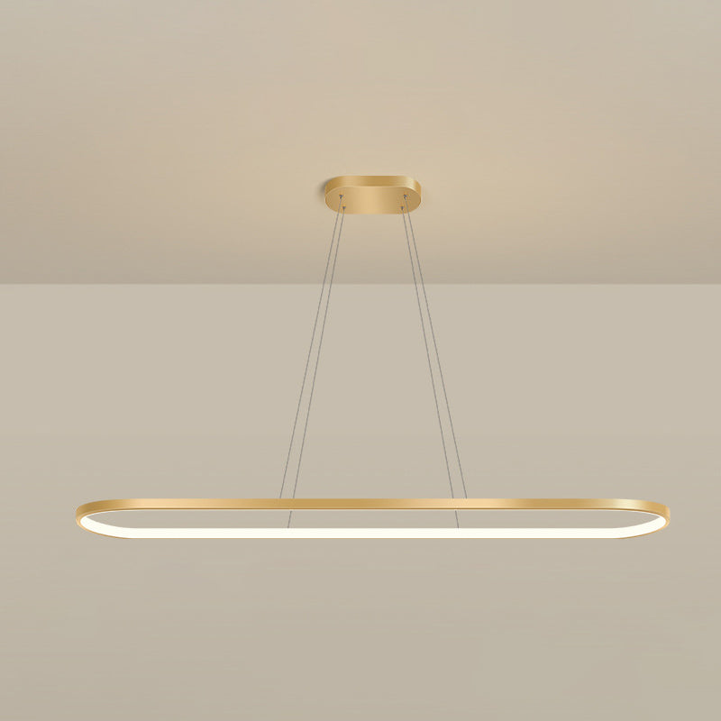 Minimalist Led Gold Plated Pendant Light Fixture For Table - Metal Oblong Design / 47 Warm