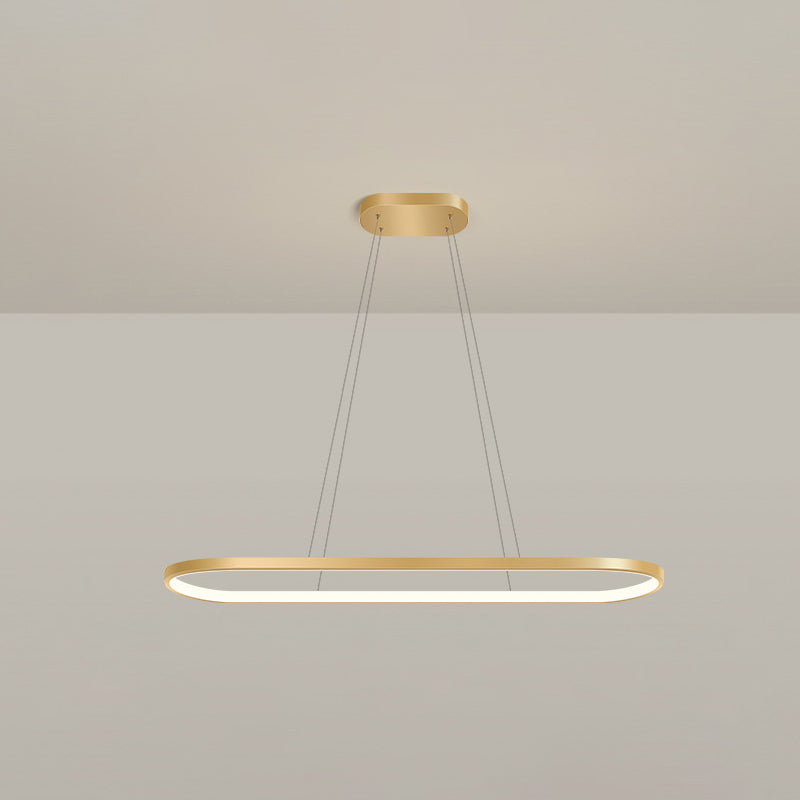 Minimalist Led Gold Plated Pendant Light Fixture For Table - Metal Oblong Design / 27.5 Remote