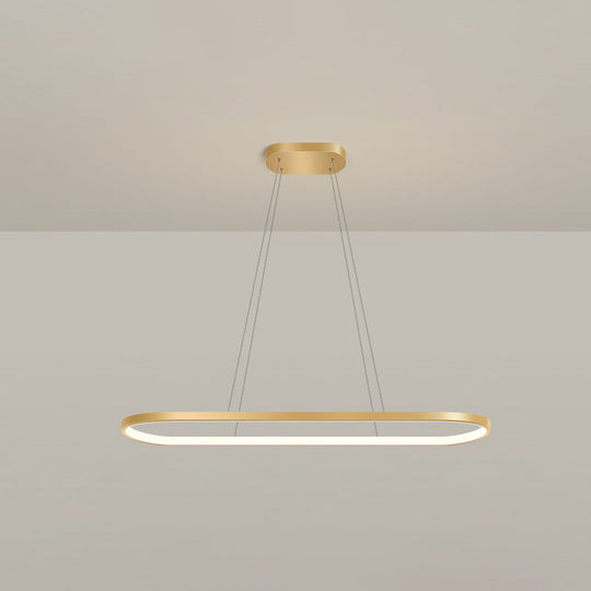 Minimalist Led Gold Plated Pendant Light Fixture For Table - Metal Oblong Design / 27.5 Remote