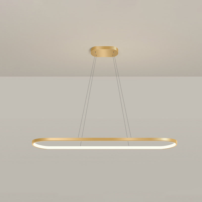 Minimalist Led Gold Plated Pendant Light Fixture For Table - Metal Oblong Design / 35.5 Remote