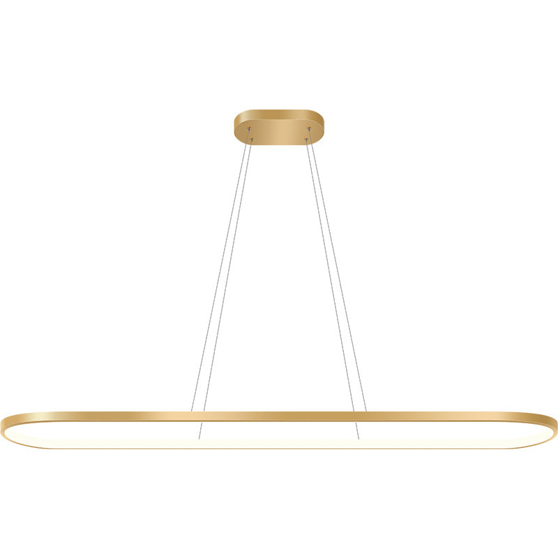 Minimalist Led Gold Plated Pendant Light Fixture For Table - Metal Oblong Design