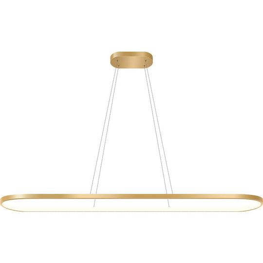 Minimalist Led Gold Plated Pendant Light Fixture For Table - Metal Oblong Design