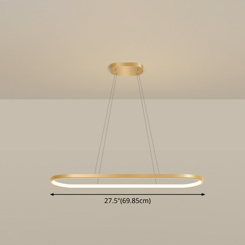 Minimalist Led Gold Plated Pendant Light Fixture For Table - Metal Oblong Design