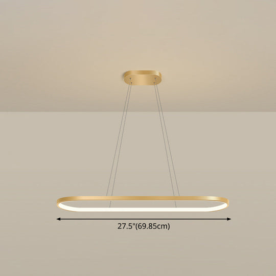 Minimalist Led Gold Plated Pendant Light Fixture For Table - Metal Oblong Design