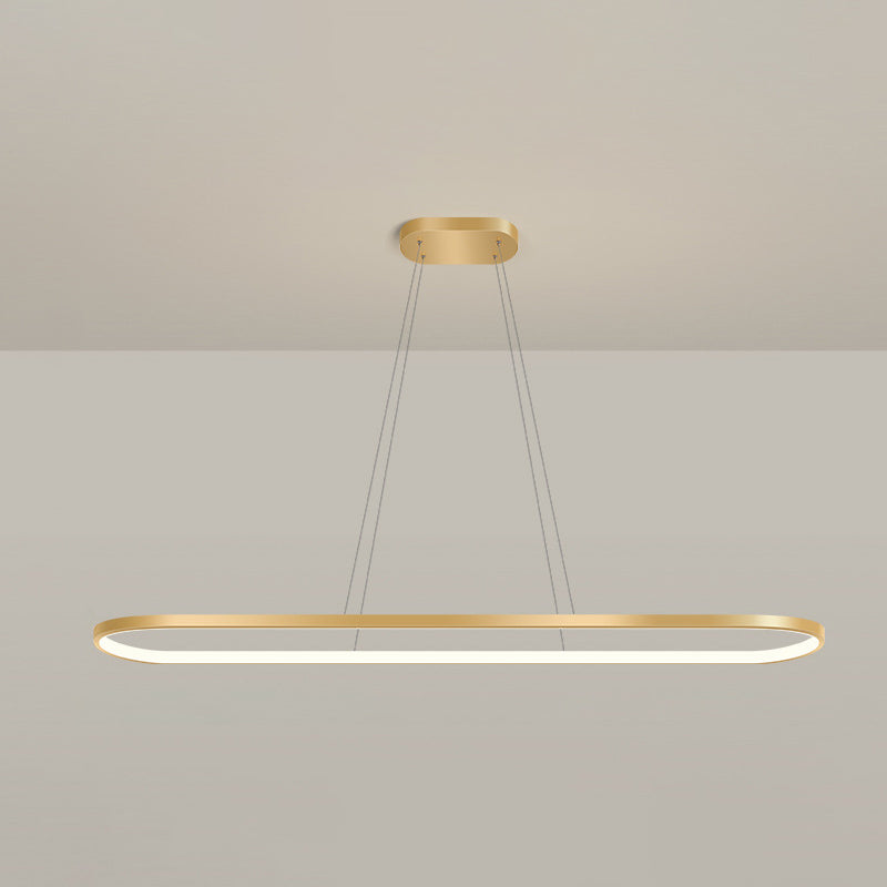 Minimalist Led Gold Plated Pendant Light Fixture For Table - Metal Oblong Design / 47 Remote Control