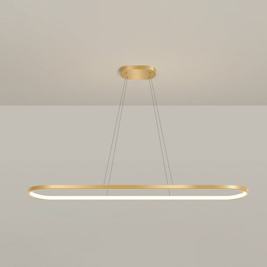 Minimalist Led Gold Plated Pendant Light Fixture For Table - Metal Oblong Design / 47 Remote Control