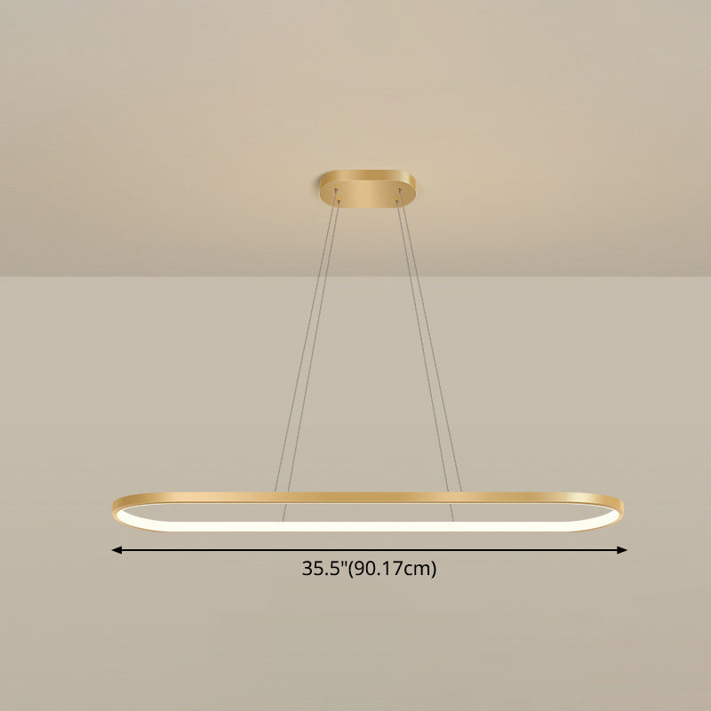 Minimalist Led Gold Plated Pendant Light Fixture For Table - Metal Oblong Design