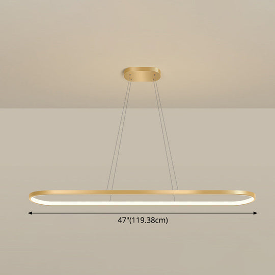 Minimalist Led Gold Plated Pendant Light Fixture For Table - Metal Oblong Design