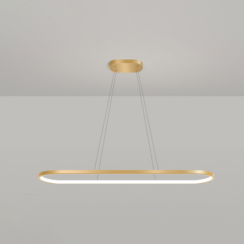 Minimalist Led Gold Plated Pendant Light Fixture For Table - Metal Oblong Design / 35.5 White