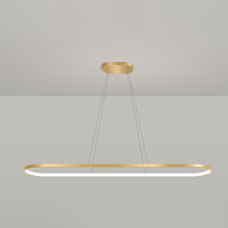 Minimalist Led Gold Plated Pendant Light Fixture For Table - Metal Oblong Design / 47 White