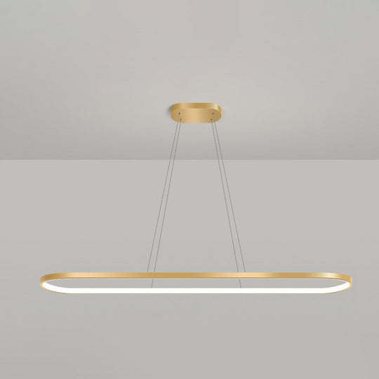 Minimalist Led Gold Plated Pendant Light Fixture For Table - Metal Oblong Design / 47 White