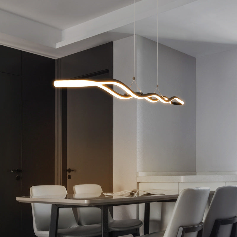 Modernist Wavy Strip Led Island Pendant - Acrylic Dining Room Hanging Lamp Kit