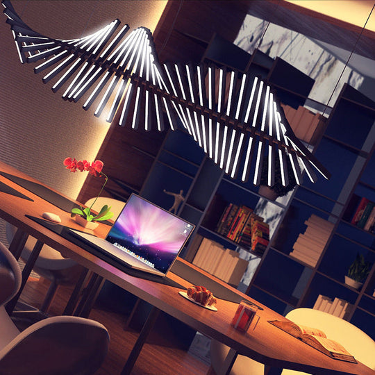 Black Fish-Bone Pendant Light - Nordic Led Metal Island Fixture