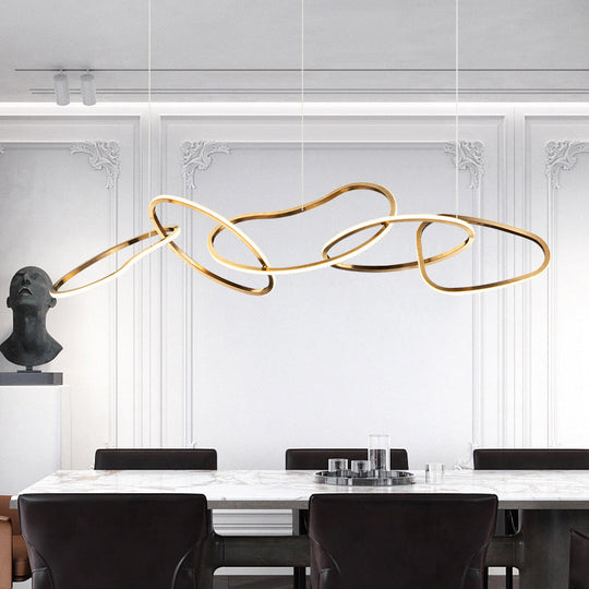 Minimalist Golden Metal 5-Ring Led Hanging Light For Dinning Room Pendant Lighting